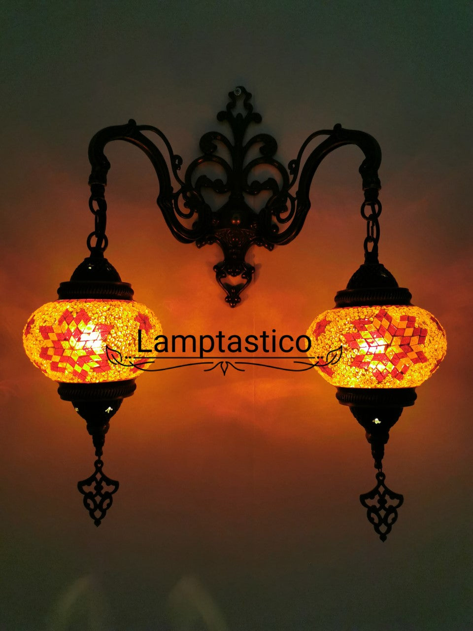 Turkish Moroccan Mosaic Medium Glass Double Wall Light, Wall Sconce