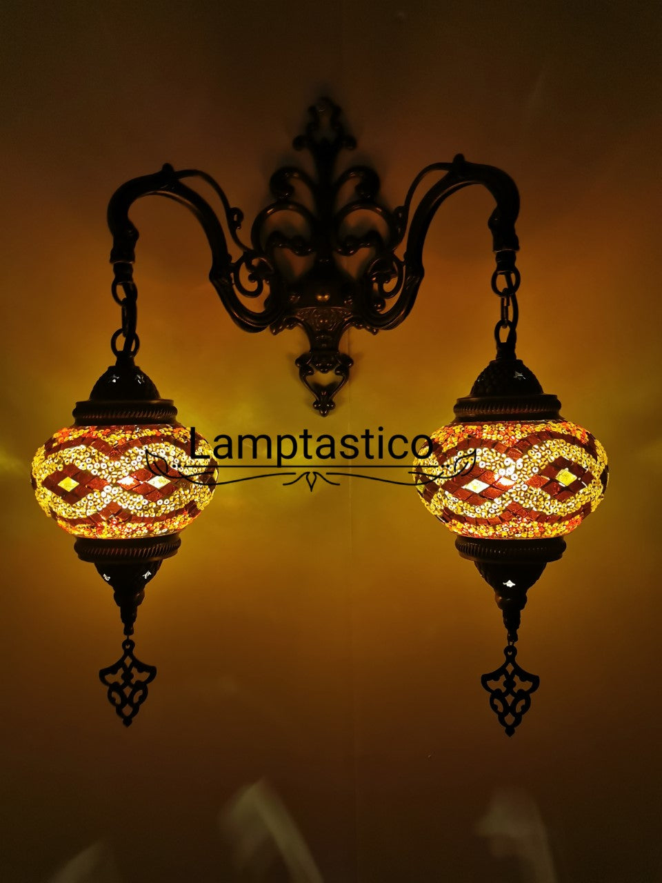 Turkish Moroccan Mosaic Medium Glass Double Wall Light, Wall Sconce