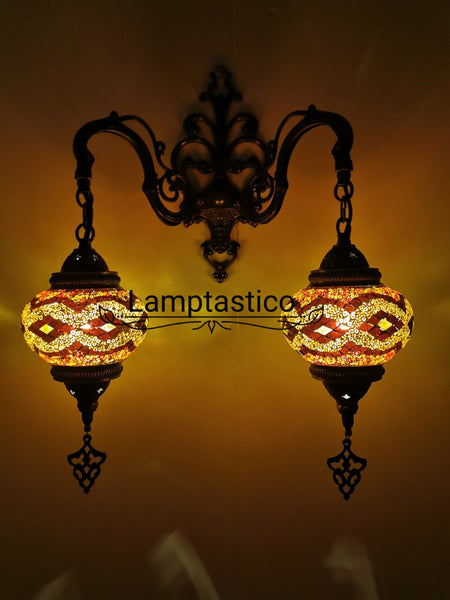 Turkish Moroccan Mosaic Medium Glass Double Wall Light, Wall Sconce