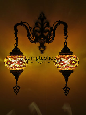 Turkish Moroccan Mosaic Medium Glass Double Wall Light, Wall Sconce