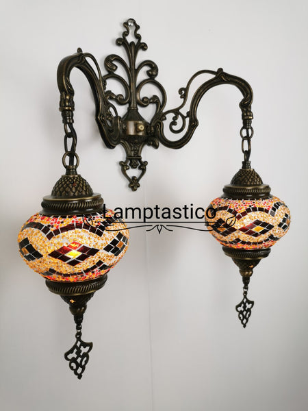 Turkish Moroccan Mosaic Medium Glass Double Wall Light, Wall Sconce