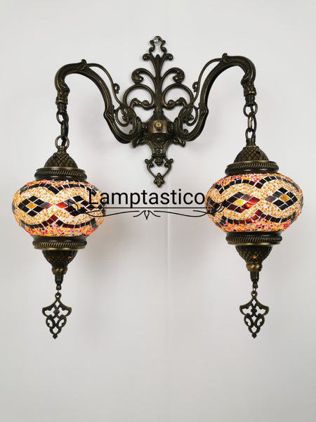 Turkish Moroccan Mosaic Medium Glass Double Wall Light, Wall Sconce