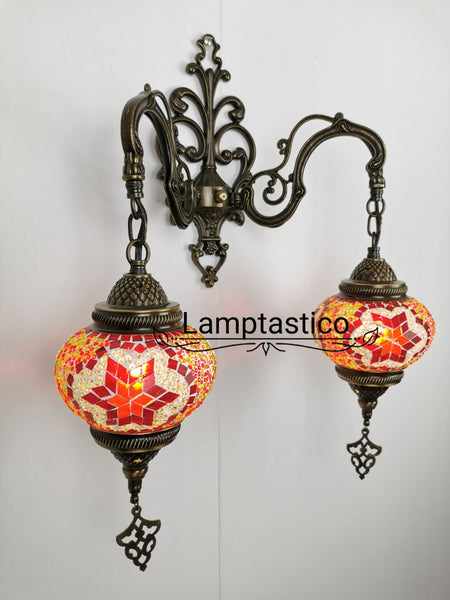 Turkish Moroccan Mosaic Medium Glass Double Wall Light, Wall Sconce