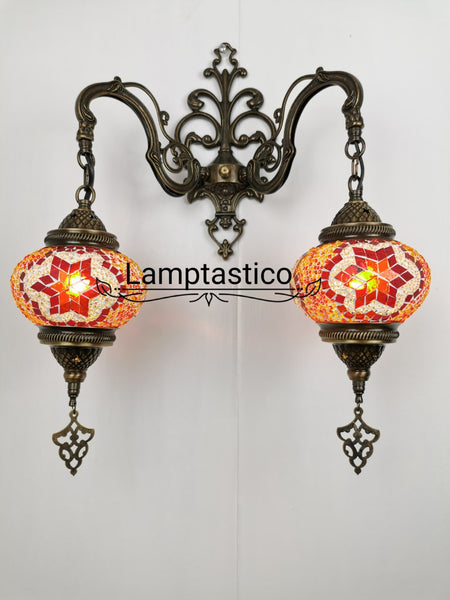Turkish Moroccan Mosaic Medium Glass Double Wall Light, Wall Sconce