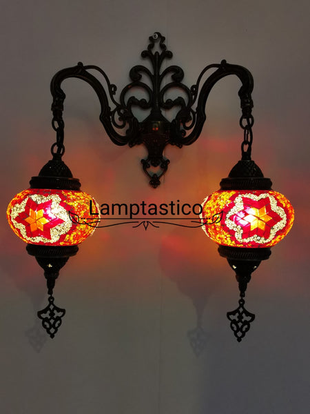 Turkish Moroccan Mosaic Medium Glass Double Wall Light, Wall Sconce