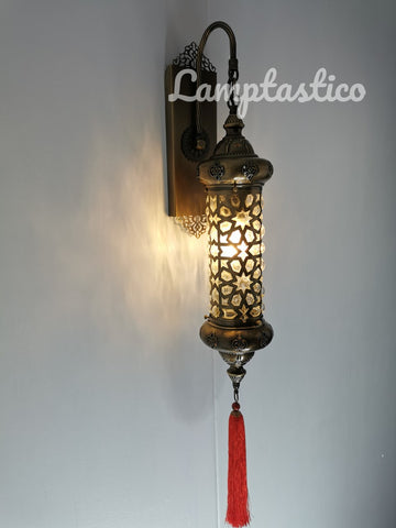 Brass Cylinder Wall Light With Red Tassel