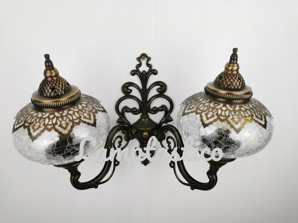 Turkish Moroccan Crackle Frosted Glass Double Wall Light Upright Large Globe