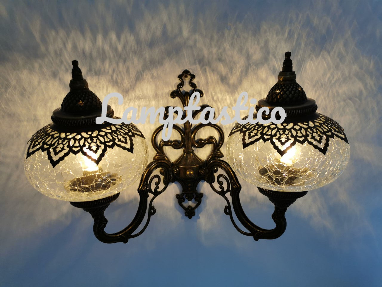 Turkish Moroccan Crackle Frosted Glass Double Wall Light Uplight Large Globe