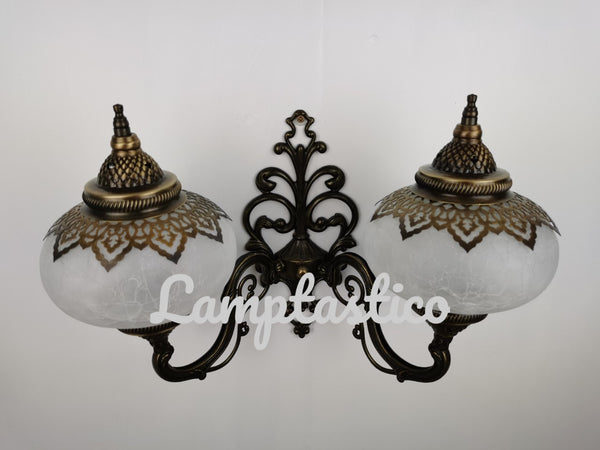Turkish Moroccan Crackle Frosted Glass Double Wall Light Upright Large Globe