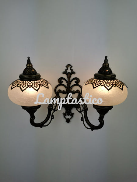 Turkish Moroccan Crackle Frosted Glass Double Wall Light Upright Large Globe