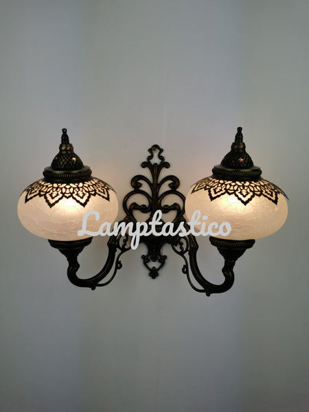 Turkish Moroccan Crackle Frosted Glass Double Wall Light Uplight Large Globe