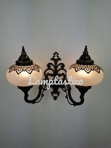 Turkish Moroccan Crackle Frosted Glass Double Wall Light Upright Large Globe