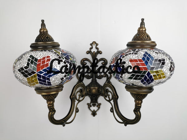 Turkish Moroccan Mosaic Glass Double Wall Light Uplight Large Globe