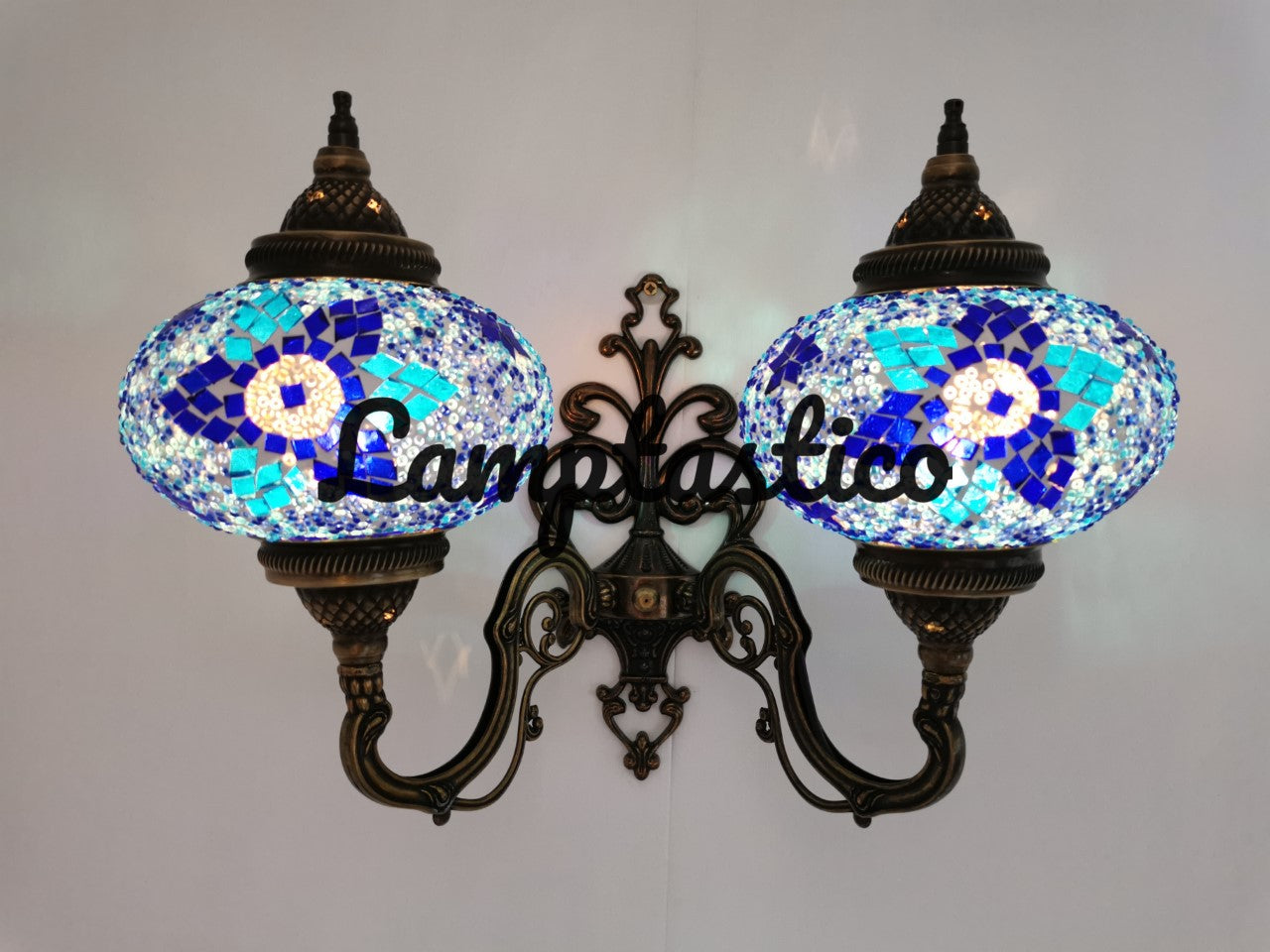 Turkish Moroccan Mosaic Glass Double Wall Light Uplight Large Globe