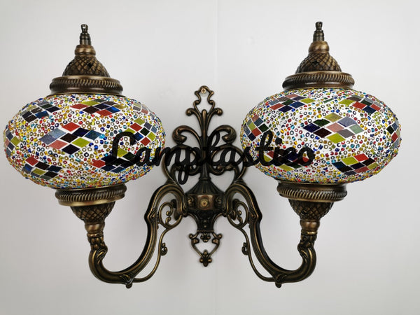 Turkish Moroccan Mosaic Glass Double Wall Light Uplight Large Globe