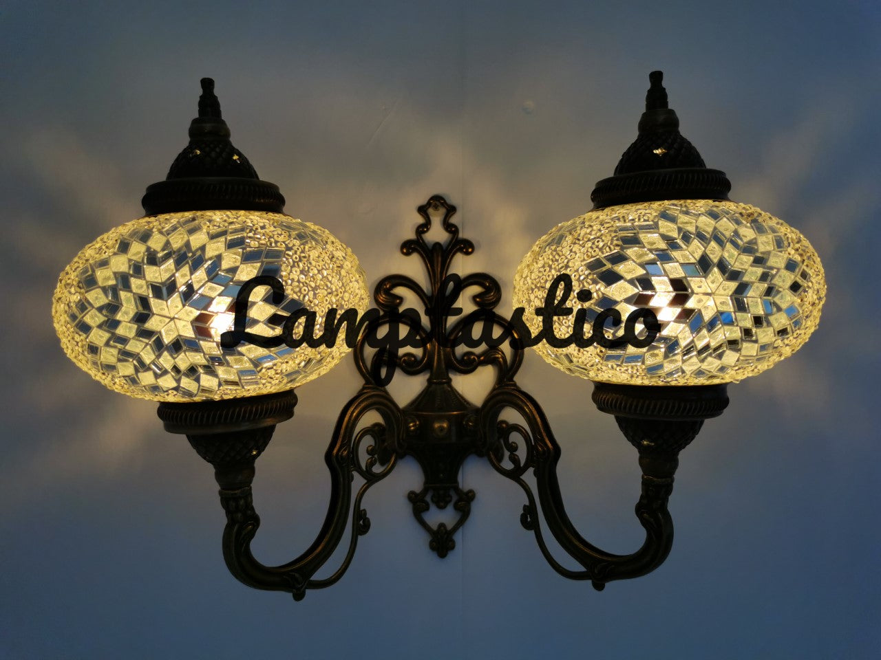 Turkish Moroccan Mosaic Glass Double Wall Light Uplight Large Globe