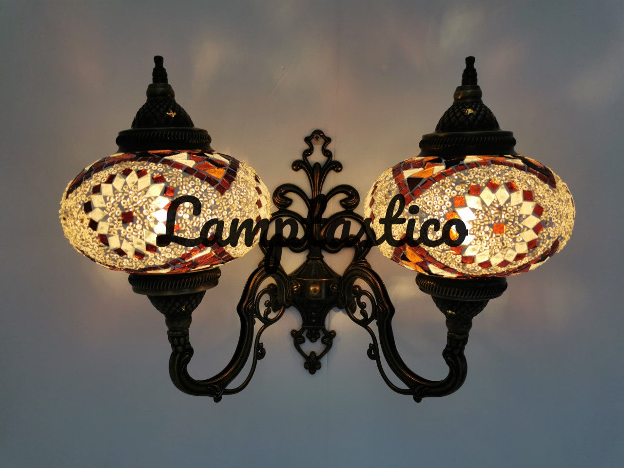 Turkish Moroccan Mosaic Glass Double Wall Light Uplight Large Globe