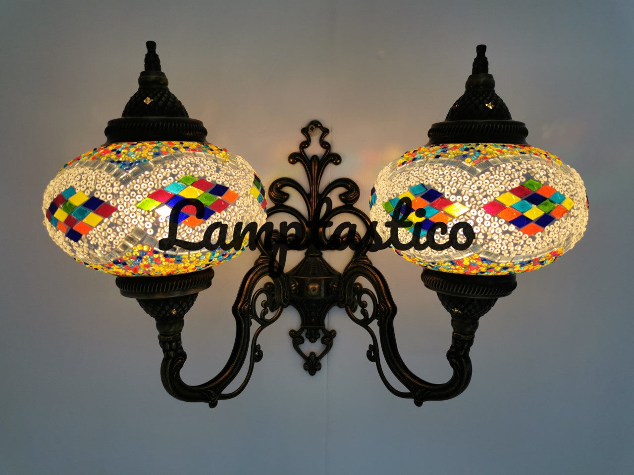 Turkish Moroccan Mosaic Glass Double Wall Light Uplight Large Globe