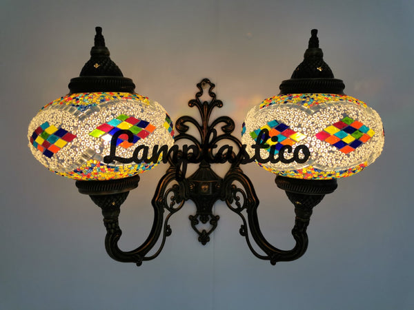 Turkish Moroccan Mosaic Glass Double Wall Light Uplight Large Globe