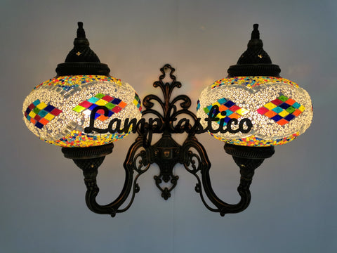 Turkish Moroccan Mosaic Glass Double Wall Light Uplight Large Globe