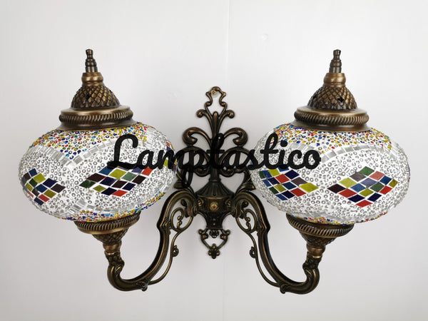 Turkish Moroccan Mosaic Glass Double Wall Light Uplight Large Globe