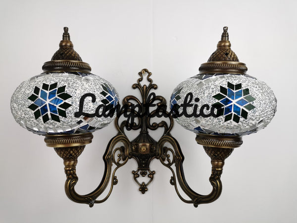 Turkish Moroccan Mosaic Glass Double Wall Light Uplight Large Globe