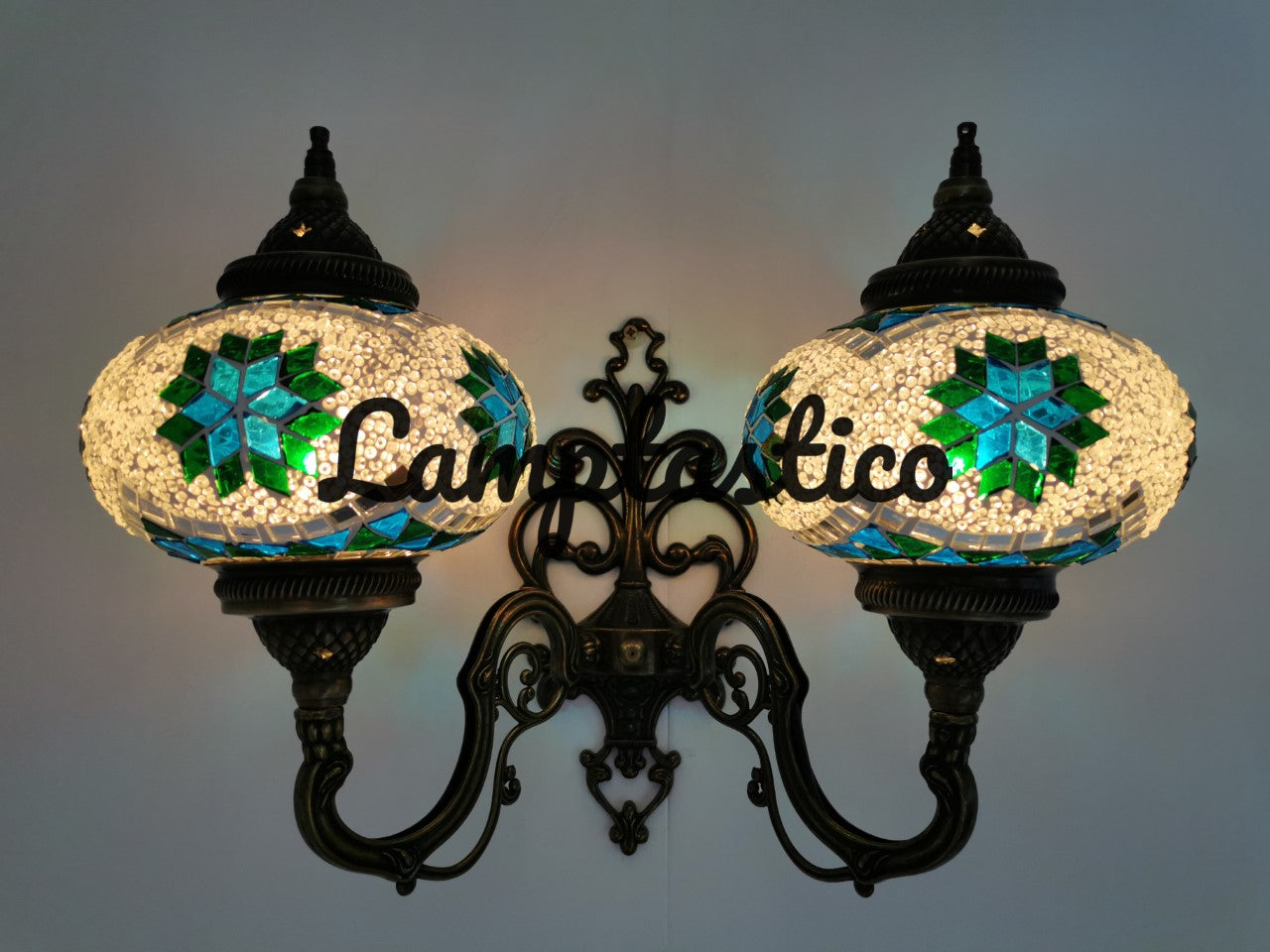 Turkish Moroccan Mosaic Glass Double Wall Light Uplight Large Globe
