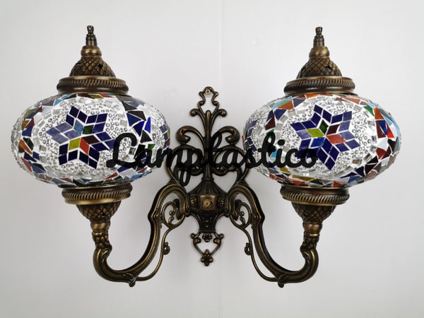 Turkish Moroccan Mosaic Glass Double Wall Light Uplight Large Globe