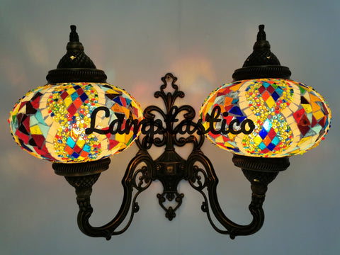 Turkish Moroccan Mosaic Glass Double Wall Light Uplight Large Globe