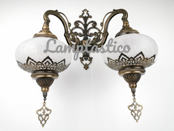 Turkish Morrocan Crackle Glass Double Wall Light, Wall Sconce