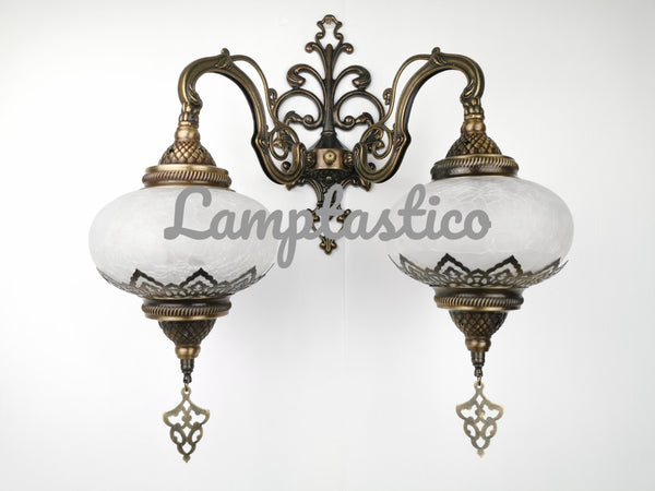 Turkish Morrocan Crackle Glass Double Wall Light, Wall Sconce