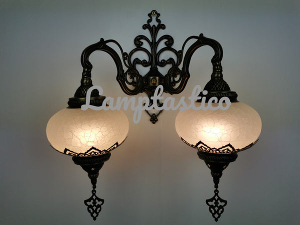 Turkish Morrocan Crackle Glass Double Wall Light, Wall Sconce
