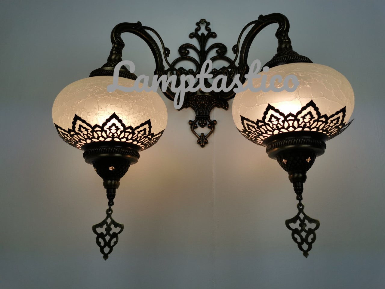 Turkish Morrocan Crackle Glass Double Wall Light, Wall Sconce