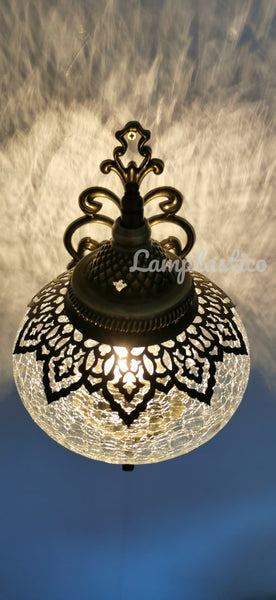 Turkish Crackle Clear Glass Single Wall Light Upright Large Globe