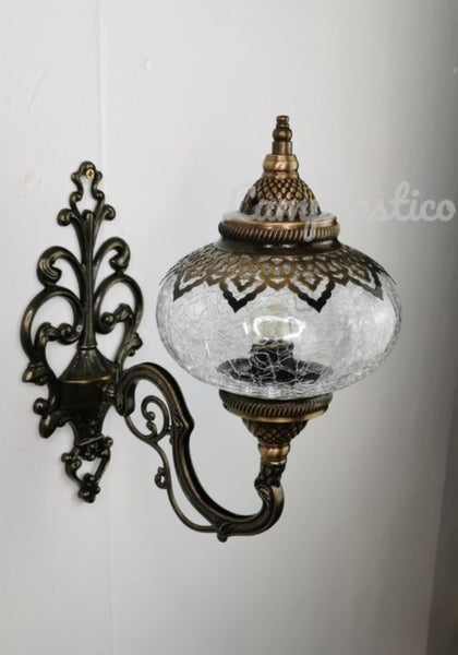 Turkish Crackle Clear Glass Single Wall Light Uplight Large Globe