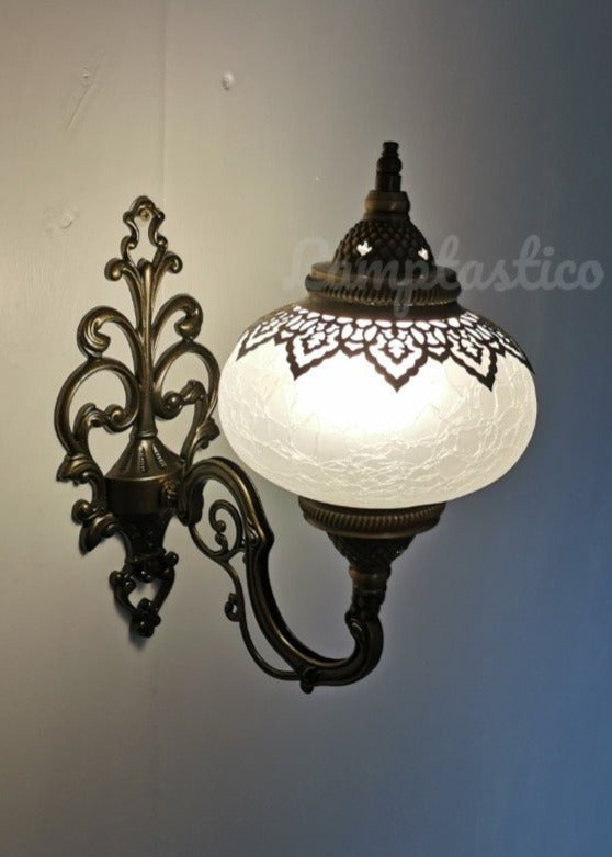 Turkish Crackle White Glass Single Wall Light Uplight Large Globe