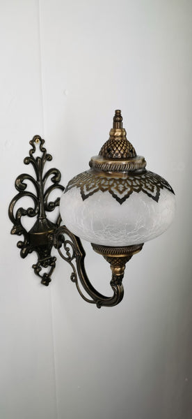 Turkish Crackle White Glass Single Wall Light Uplight Large Globe