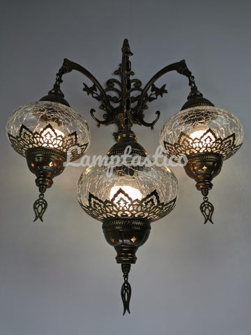 Turkish Moroccan Clear Crackle Glass Triple Wall Light, Wall Sconce